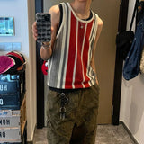 Aidase American Striped Knitted Vest Men Women Color Blocking Sleeveless Knit Tank Tops Summer Fashion Vintage Tshirs Camisoles Unisex
