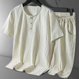 AIDASE  -  Linen short-sleeve shorts set for men, Chinese-style loose round neck summer fashion casual sportswear aidase-shop