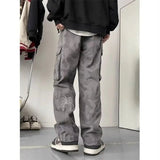 AIDASE  -  Washed Camouflage Work Pants American Retro Military Green Embroidered High Street Versatile Straight Casual Trousers aidase-shop