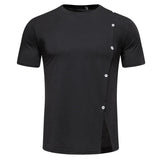 AIDASE  -  Men's Casual and Fashionable Short Sleeved T-shirt with Button Decoration on The Hem, Split Round Neck Short Sleeved T-shirt aidase-shop
