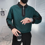 Aidase Autumn and Winter Men's Fashion Loose Colored Half Zip Sweater Long Sleeve Polo Neck Casual Comfortable Versatile Top aidase-shop