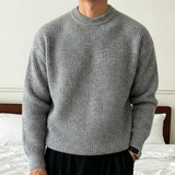 AIDASE  -  Men's Solid Color Knitwear Sweater Spring Autumn Casual Fashion Ribbed Texture Long Sleeve Loose Crew Neck Knit Pullover Sweater aidase-shop