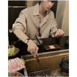 AIDASE  -  Korean Version Solid Color Elastic Fashionable Top Men Solid Color Free Long-sleeved Shirt for Autumn New High-end Trendy Shirt aidase-shop