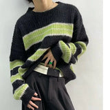 Aidase Korean Style Lazy Style Contrast Striped Sweater Men's Autumn and Winter American Loose Y2K High-end Design Street Sweater Top