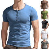 AIDASE  -  Men's Summer New European and American Men's Henley Shirt Solid Button Slim Fit T-shirt for Men aidase-shop