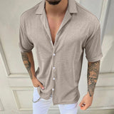 AIDASE  -  Trendy Wrinkle-Free New Men'S Shirt Men Casual Short Sleeve Spring Summer Turndown Neck Solid Shirts Fashion Camisas De Hombre aidase-shop