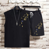AIDASE  -  Men Summer Chinese Style Bamboo Leaf Sleeveless Vest Set Top Outfit National Trend Design aidase-shop