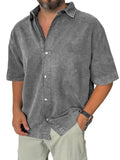 AIDASE  -  Mens Spring Summer Shirt Short Sleeve Loose Solid Retro Casual Holiday Blouse Breathable Lightweight Beach Button Shirt aidase-shop