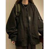 AIDASE  -  Preppy Simple Oversize Jacket Female Design Niche Korean Grunge Spring Autumn Coat Stand Collar Black Baseball Uniform Jacket aidase-shop