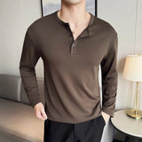 AIDASE  -  High-quality Henry Collar Long-sleeve T-shirt for Men, Stretchable Men's Base Shirt for Autumn.Breathable T-shirt M-4XL aidase-shop