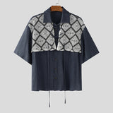 AIDASE  -  Men Shirt Lace Patchwork Pleated Lapel Short Sleeve Men Clothing Summer Streetwear 2025 Loose Fashion Casual Male Shirts aidase-shop