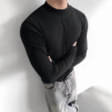 AIDASE  -  Men's Solid Color Half Turtleneck Long-Sleeved T-Shirt American Retro Fashion Trend High Street Slim Breathable Niche Men's Tops aidase-shop