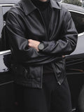 AIDASE  -  Man Motorcycle Leather Jacket Trendy Faux Leather Utility Jacket Men's Collared Zip Up Casual PU Leather Coat Outerwear aidase-shop