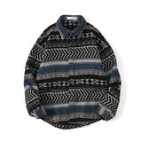 AIDASE  -  Japanese Retro Ethnic Style Brushed Plaid Shirt Men's Spring Loose Casual Long-sleeved Full print Shirts Coat Woolen Harajuku aidase-shop