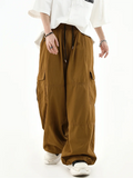 AIDASE  -  100% Cotton Men Cargo Pants Japanese Hip Hop Vintage Wide Leg Straight Regulate Trouser Leg Big Pocket Y2K Drawstring Bloomers aidase-shop