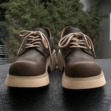 AIDASE  -  Fashionable Men Large-headed Derby Shoes Casual High-end Thick-soled Height-increasing Leather Shoes British-style Casual Shoes aidase-shop