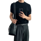 AIDASE  -  Lightweight Breathable Knitted Short Sleeve T-Shirt Hollow out Shoulder American Retro Style Summer Casual Top for Men And Women aidase-shop