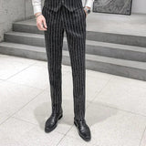 AIDASE  -  Men Striped Trousers, Fashion Slim Suit Pants, Office Casual Plaid Pant, Asian Size 29-38, Gray,Black,Dark Blue aidase-shop