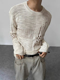 AIDASE  -  Spring Fall Casual Men's Slim Long Sleeve Jumpers Vintage Knitting Hollow Out T-shirts Men Fashion O Neck Knitted Ripped Tees aidase-shop