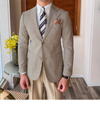 Aidase British Man Blazer Hombre Autumn Fashion Lattice Men  Jacket Korean Slim Fit Blazer Hombre Casual Gray Blazer aidase-shop