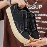AIDASE  -  New Men's Canvas Shoes Zipper Work Footwear Black Summer Casual Versatile Trendy Low Top Breathable round Toe Thick Heel aidase-shop