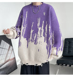 Aidase Purple sweater man Ripped Punk Knitted Sweaters Men Oversized Harajuku Streetwear Sweaters Winter Couples Fashion Knit Pullovers