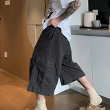 AIDASE  -  Cargo Cropped Pants Mens Summer New Multiple Pockets Casual Wide Leg Tooling Shorts Street Retro Paratrooper Overalls Thin aidase-shop
