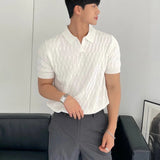 AIDASE  -  Summer Clothing Men's Luxury Knitted Jacquard Skinny Polo Shirt Korean Popular Breathable Leisure V Neck Short Sleeve Knitwear aidase-shop