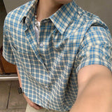 AIDASE  -  Vintage Y2K Style Plaid Shirts Men Streetwear Fashion Button-up Lapel Short Sleeve Shirt For Men's 2025 Summer New Casual Shirts aidase-shop