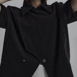 AIDASE  -  Summer Men's Solid Color Irregular Short-Sleeved Shirt American Retro Fashion Trend Street Loose Casual Breathable Men's Tops aidase-shop