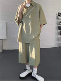 AIDASE  -  Casual Men Two-piece Lapel Short Sleeve Solid Color Male T-shirt Fashion Loose Shorts Fashionable Versatile Sets 21E5888 aidase-shop
