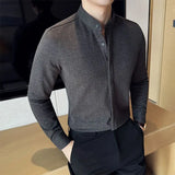 Aidase Thick woolen shirt For Men Autumn Winter Solid Color Slim Fit Warm Top High Quality Long Sleeve Stand Collar Shirt Streetwear