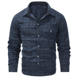 AIDASE  -  Men's Large Size Plaid Flannel Shirt Vintage Pearl Button Western Style Long Sleeve Shirt Checkered Patterned Menswear aidase-shop