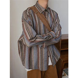 AIDASE  -  Retro Vertical Striped Men's Shirt Outerwear Japanese Long Sleeved Single Breasted Top Fashionable Casual Male Clothing