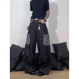 AIDASE  -  Retro American Embroidered Bla Jeans Men High Street Vibe Loose Straight Leg Wide Leg Clean Fit Long Trousers Casual Sleeve aidase-shop