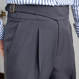 Aidase Spring Business Versatile Belt Trouser Gentleman Paris Button Pant Fashion Men Dress Pant High Waist Straight Pants Men aidase-shop