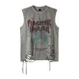 AIDASE  -  Graffiti Pure Cotton Sleeveless Ripped T-shirt Men Streetwear Hip Hop Punk Gothic Loose Hole Tank T Shirts Women Oversize Tshirt aidase-shop