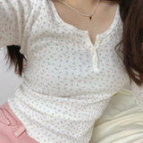 AIDASE  -  Autumn Winter Cotton Floral Print Slim Fit Long Sleeve T-Shirt Sweet Rabbit Print Base Layer New Style Girl's Comfortable Top aidase-shop