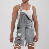 AIDASE  -  Fashion Hole Ripped Jeans Men Jumpsuit Denim Shorts Summer Vintage Frayed Bodysuits Overalls Strap Short Pants Streetwear Male aidase-shop