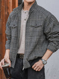 AIDASE  -  Vintage Houndstooth Print Jacket Coat Mens Fall Winter Outdoor Casual Jackets Men's Stylish Zip-up Stand Collar Coats Outerwear aidase-shop
