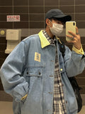 Aidase Japan Retro Lapel Denim Jacket Cityboys Punk Loose Jacket Autumn Hong Kong Style Hip Hop Handsome Stitching Jeans Coat aidase-shop