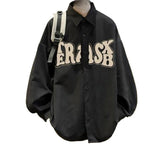 AIDASE  -  Men's Solid Color Long Sleeved Shirt High Street Style Unique Letter Printed Thin Jacket Japanese Loose Casual Male Top aidase-shop