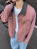AIDASE  -  Casual Long Sleeve Leather Collar Outerwear Men Vintage Patchwork Buttoned Lapel Denim Coats Mens Spring Fall Fashion Outerwear aidase-shop
