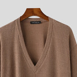 AIDASE  -  Men V Neck Half Sleeve Solid Color Ribbed Knitted Shirts aidase-shop