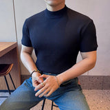 AIDASE  -  Men Summer Fashion Knitted Thin Ice Silk Slim Fit Short Sleeve T-shirt Man Business Causal Classic Retro T Shirt aidase-shop