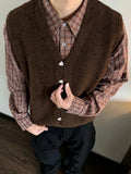 AIDASE  -  Vintage Single-breasted Wool Vest Jacket Men Autumn Winter Trendy Sleeveless Cardigans Mens New Casual V Neck Knitted Waistcoats aidase-shop