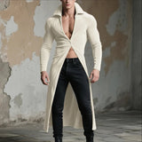 AIDASE  -  Men Long Style Trench Solid Lapel Long Sleeve One Button Casual Male Cardigan Coats Streetwear 2025 Fashion Windbreaker aidase-shop