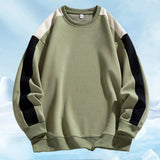 AIDASE  -  Men's Color Contrast Patchwork Casual Textured Crewneck Sweatshirt Mens Oversized Solid Sweatshirts aidase-shop