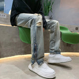 AIDASE  -  Bottom Zipper Hole Men's Jeans American High Street Ripped Denim Baggy Jeans 2025 Man Design Sense Casual Straight Long Pants aidase-shop