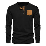 AIDASE  -  Spring and Autumn New Men's Three Button Corduroy Henry Long Sleeved T-shirt Round Neck Slim Fit aidase-shop